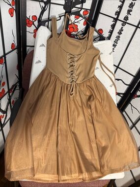 SHEIN Tan Lace-Up Midi Dress